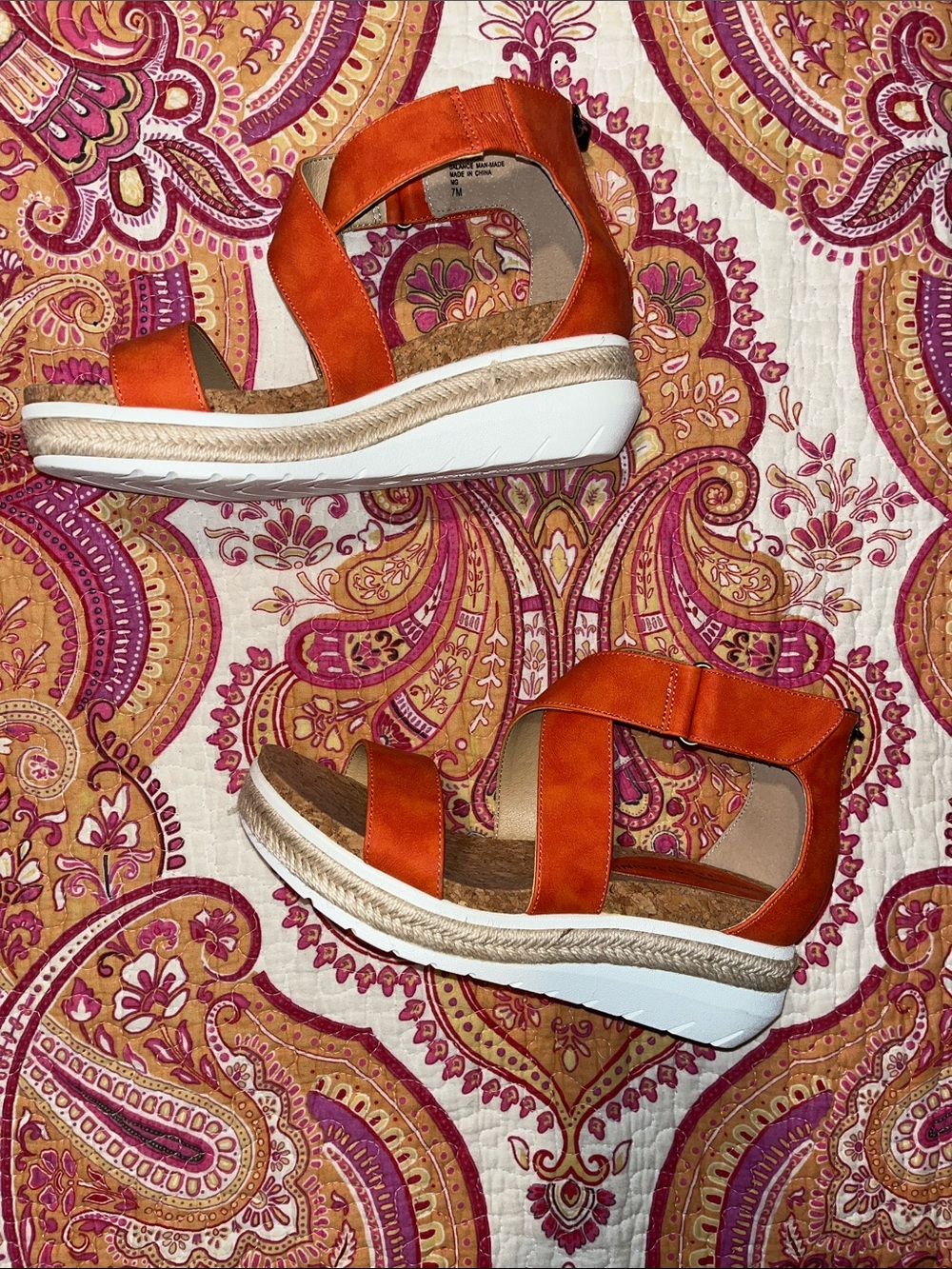Adrienne Vittadini Coral Orange Platform Sandals with Ankle Zip